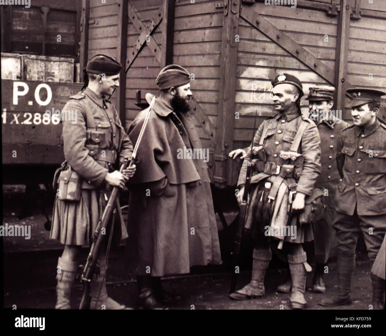 Highlanders, schottischen Soldaten, britische Armee, Frankreich 1914. der Erste Weltkrieg - der Erste Weltkrieg ist der Große Krieg, den 28. Juli 1914 bis 11. November 1918. Stockfoto