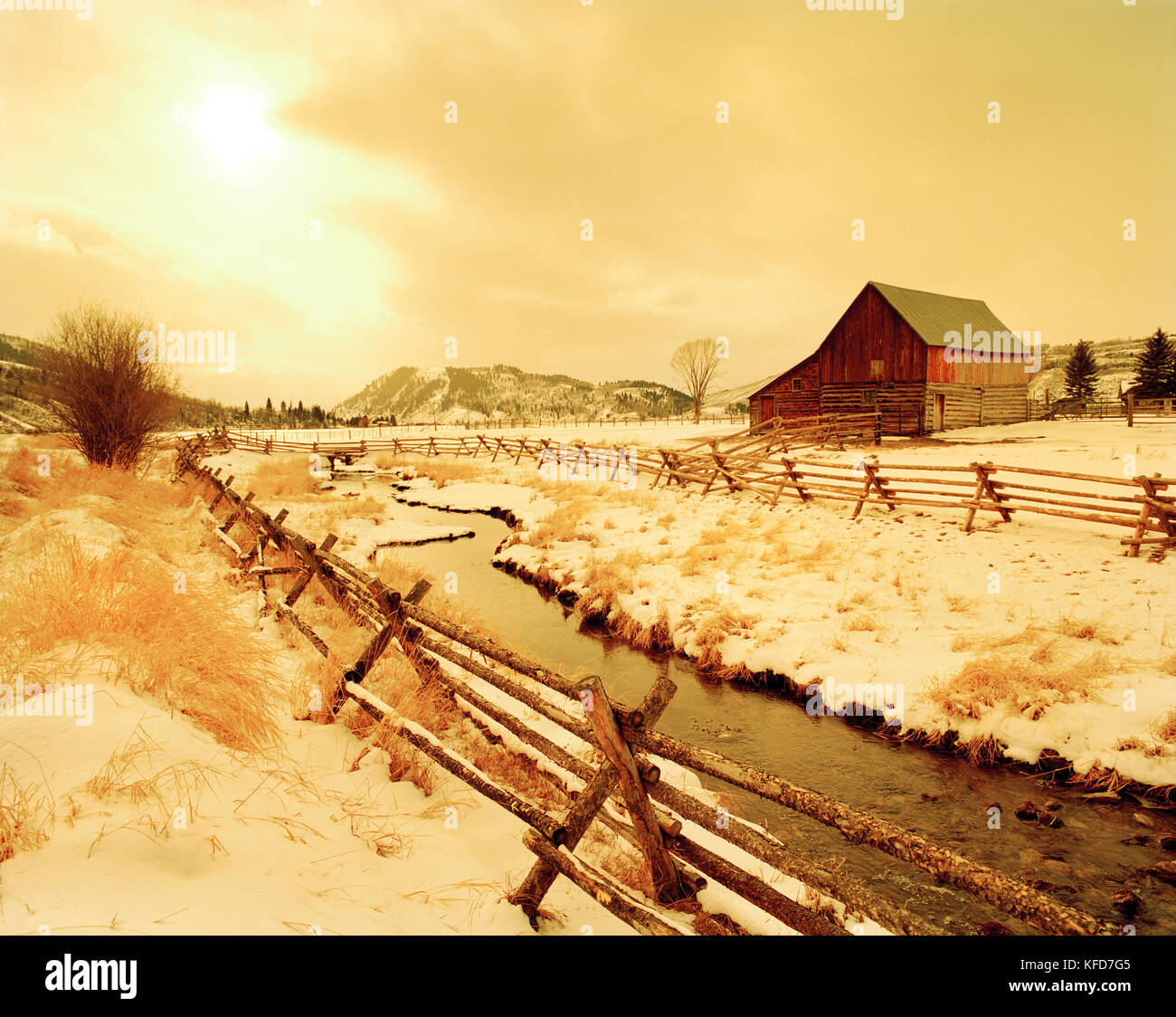 Usa, Wyoming, Jackson Hole, snow Ranch an einem kalten Wintertag abgedeckt Stockfoto