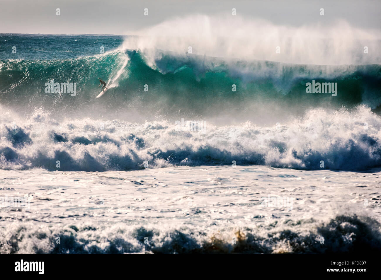 HAWAII, Oahu, North Shore, Eddie Aikau, 2016, Surfer in der Eddie Aikau 2016 Big Wave surfen Wettbewerb konkurrieren, Waimea Bay Stockfoto