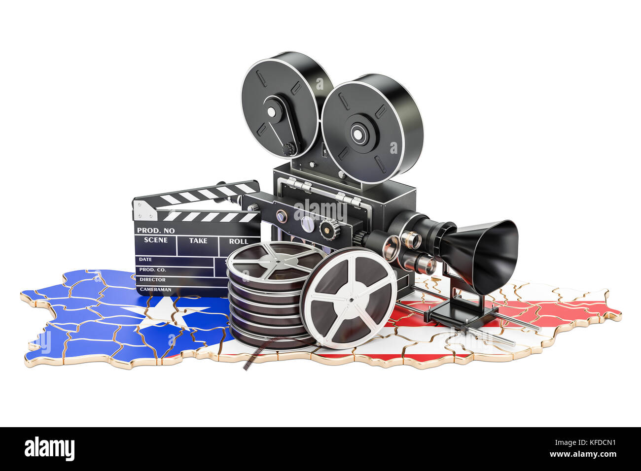 Puerto Rico Kinematographie, Filmindustrie Konzept. 3D-Rendering auf weißem Hintergrund Stockfoto