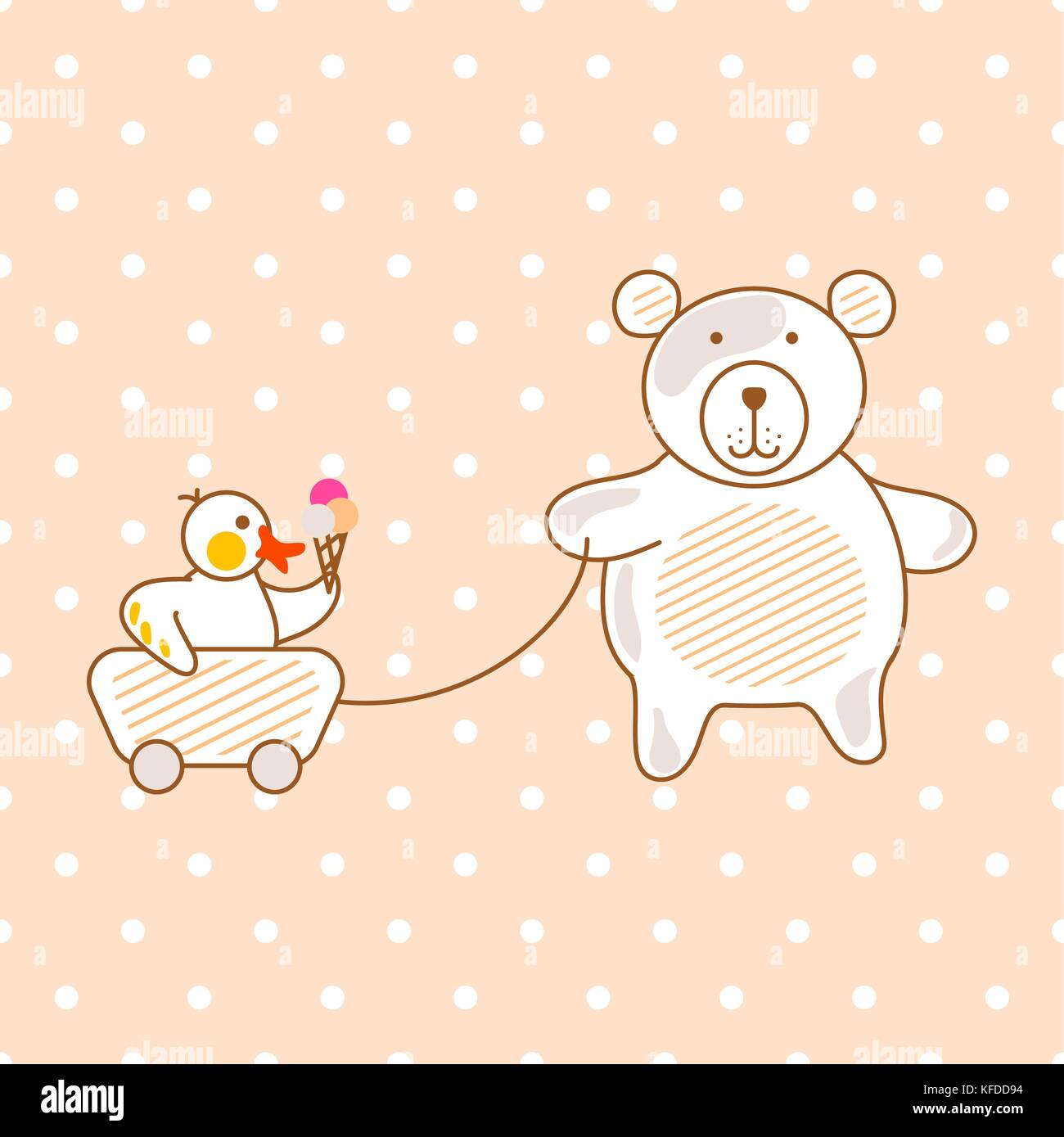 Cute bear und Ente Freunde pink Vector Illustration für Kleid Polka drucken. Stock Vektor