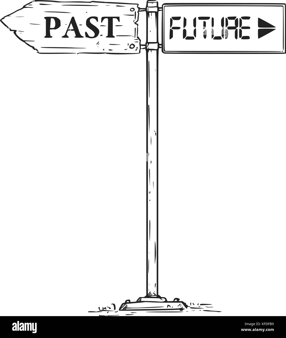 Vektor Zeichnung der Straße Beschluss Vergangenheit und Zukunft Pfeil Stock Vektor