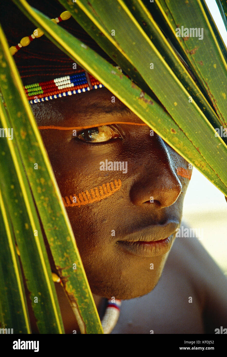Kenia. Nahaufnahme von Samburu Tribesman. Stockfoto