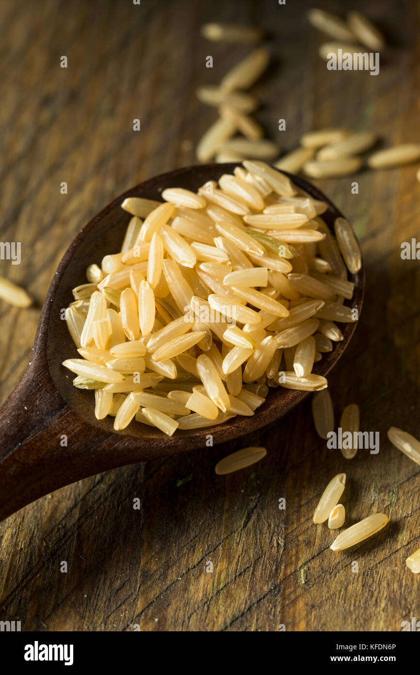 Trockene organische Wilden langen braunen Reis in eine Schüssel geben. Stockfoto