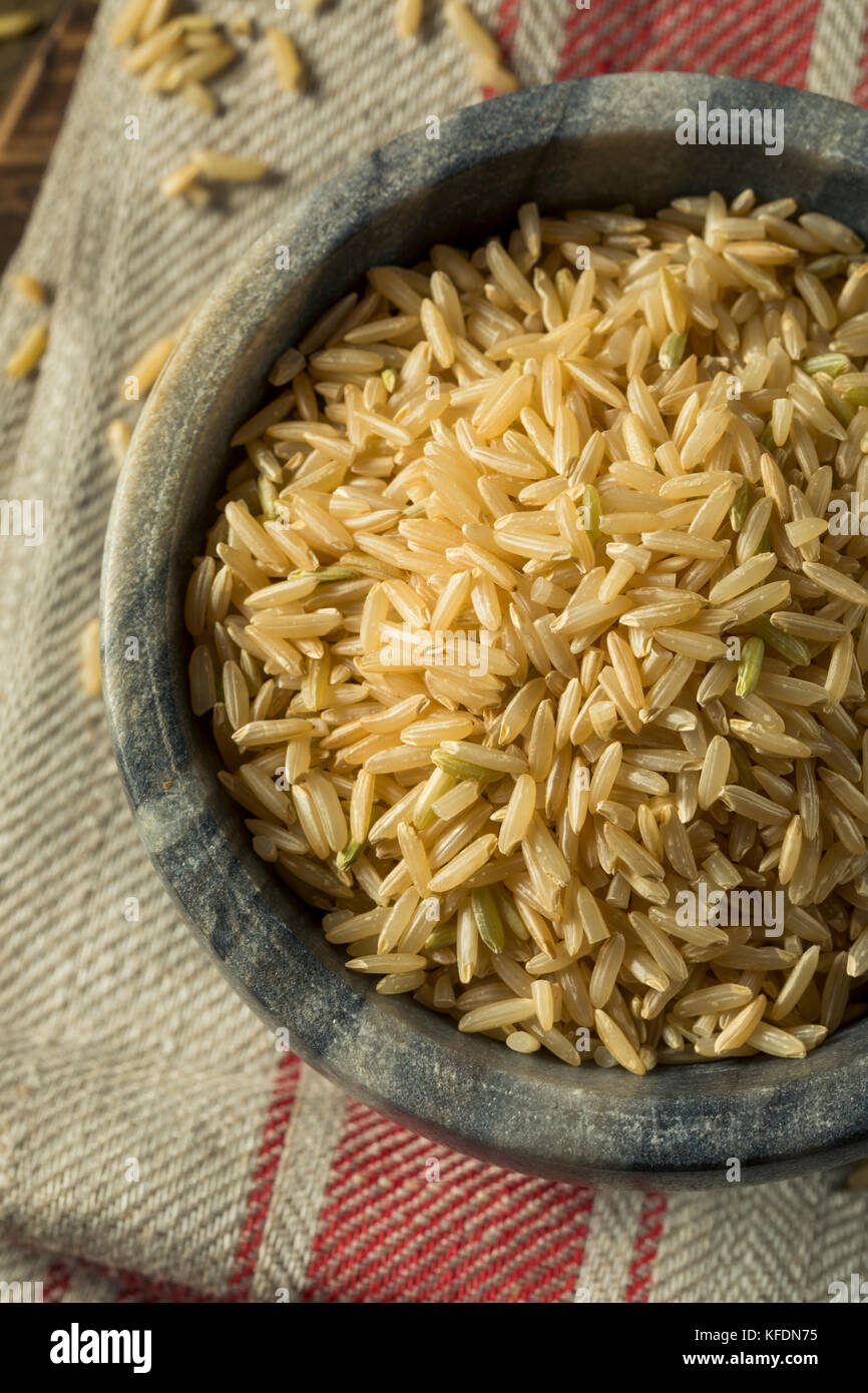 Trockene organische Wilden langen braunen Reis in eine Schüssel geben. Stockfoto