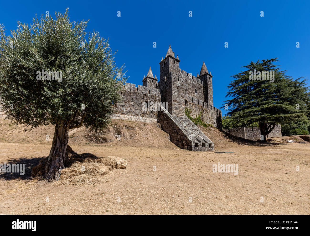 Santa Maria da Feira in Portugal, ein Beweis für die militärische Architektur des Mittelalters und ein wichtiger Punkt in der portugiesischen reconqui Stockfoto