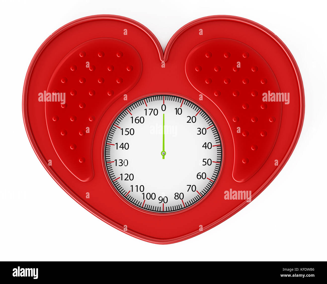 Herzförmige rote Personenwaage. 3D-Darstellung. Stockfoto