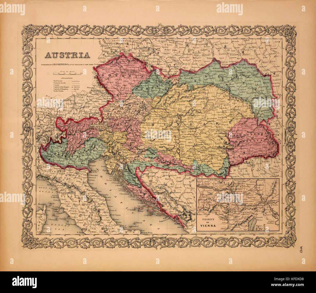 Karte von Österreich, 1855 Stockfoto