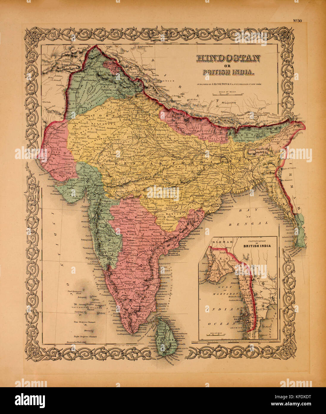 Karte von hindostan oder britische Indien, 1855 Stockfoto
