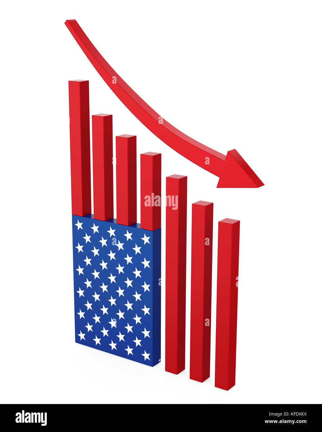 Diagramm amerikanische Flagge mit Pfeil runter Stockfoto