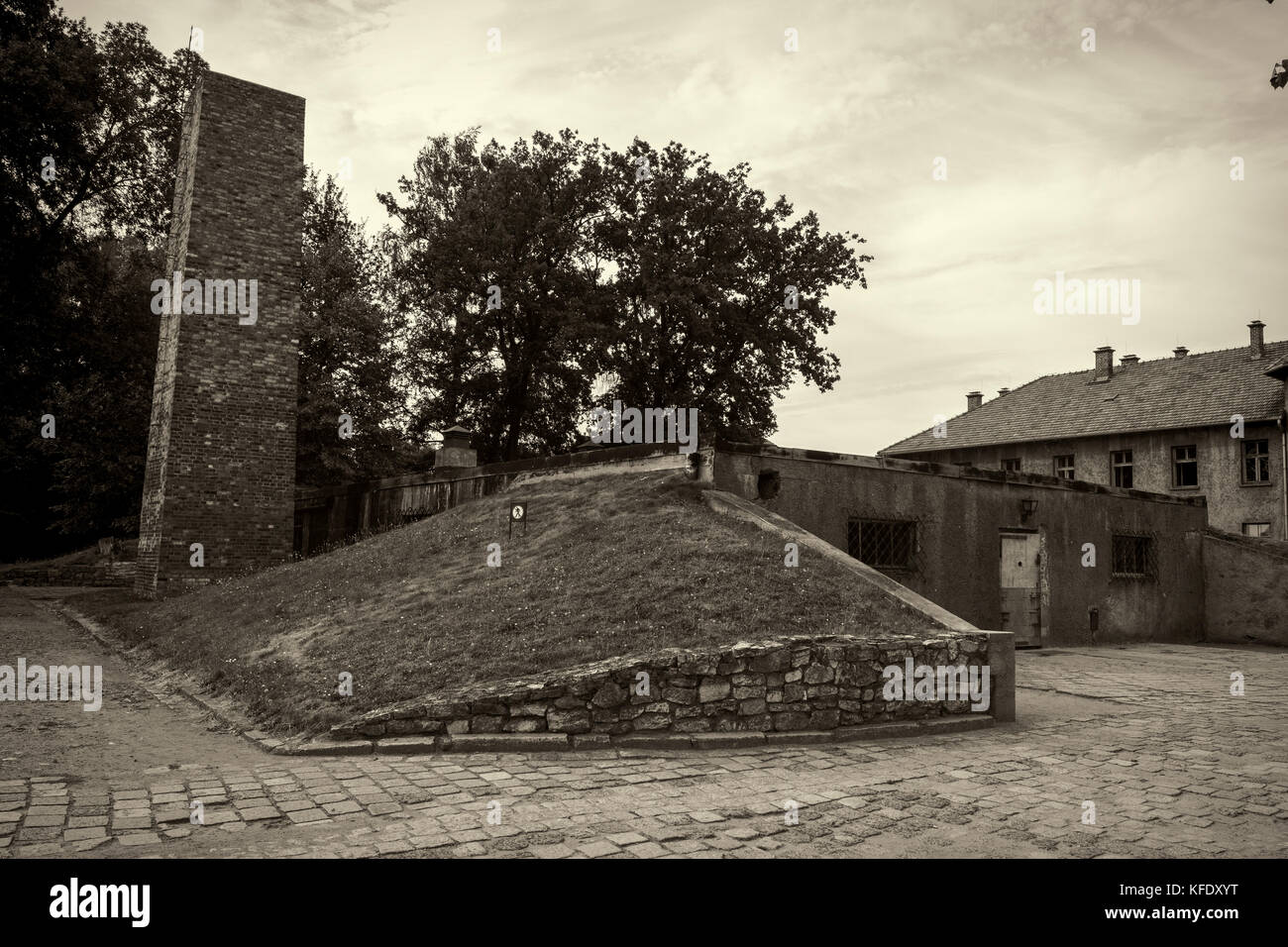 OSWIECIM, POLEN - 18. August 2015: Krematorium und Gaskammer in Auschwitz, dem größten Konzentrationslager der nazis in Europa, am 18. August in Oswiecim, Pol Stockfoto