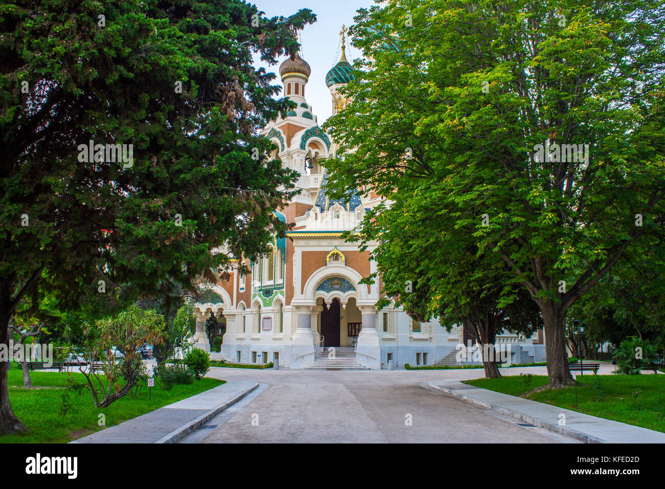 Die Russisch-Orthodoxe St. Nikolaus-Kathedrale, eine östlich-orthodoxe Kathedrale in Nizza. Es ist die größte orthodoxe Kathedrale in der Stadt Stockfoto