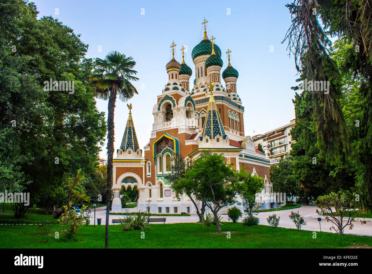 Die Russisch-Orthodoxe St. Nikolaus-Kathedrale, eine östlich-orthodoxe Kathedrale in Nizza. Es ist die größte orthodoxe Kathedrale in der Stadt Stockfoto