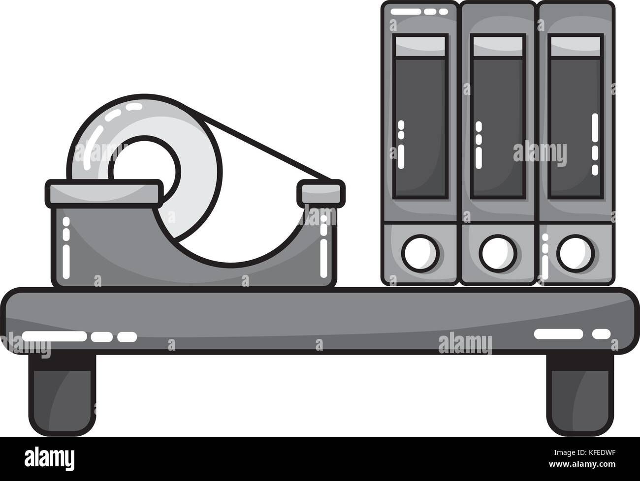 Graustufen Holz Regal mit Büchern und Klebeband Stock Vektor