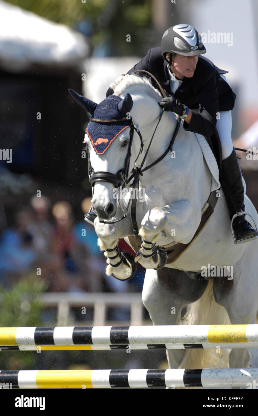 Schuyler Riley (USA) Reiten Cincinatti Kid, Winter Equestrian Festival, Wellington, Florida, im Februar 2007, WEF-Challenge Cup Runde V Stockfoto