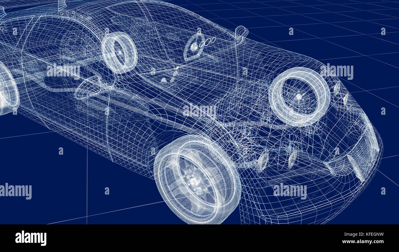 Transparente Auto-Design, Draht model.3D Abbildung. Mein eigenes Autodesign. Stockfoto