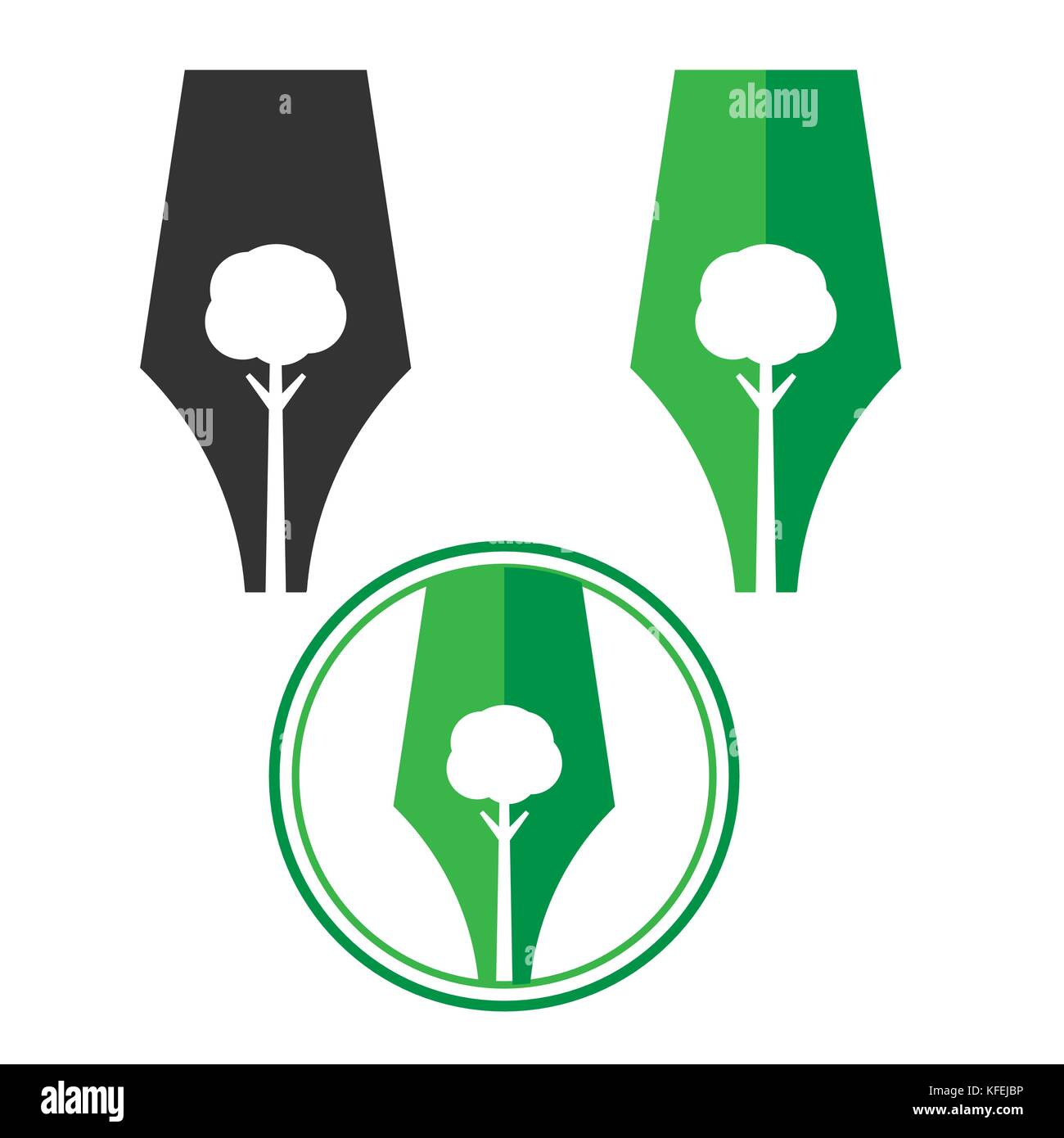 Abstrakte Baum und Kugelschreiber logo, Kugelschreiber Logo in runden Rahmen-Vector Logo Design Stock Vektor