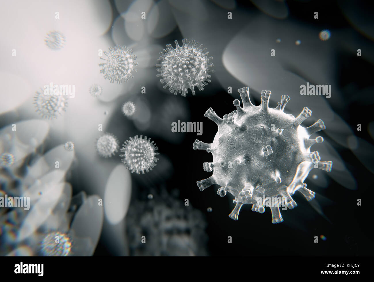 Airborne ansteckende Viren. Die Übertragung der Infektion, 3D-Darstellung Stockfoto