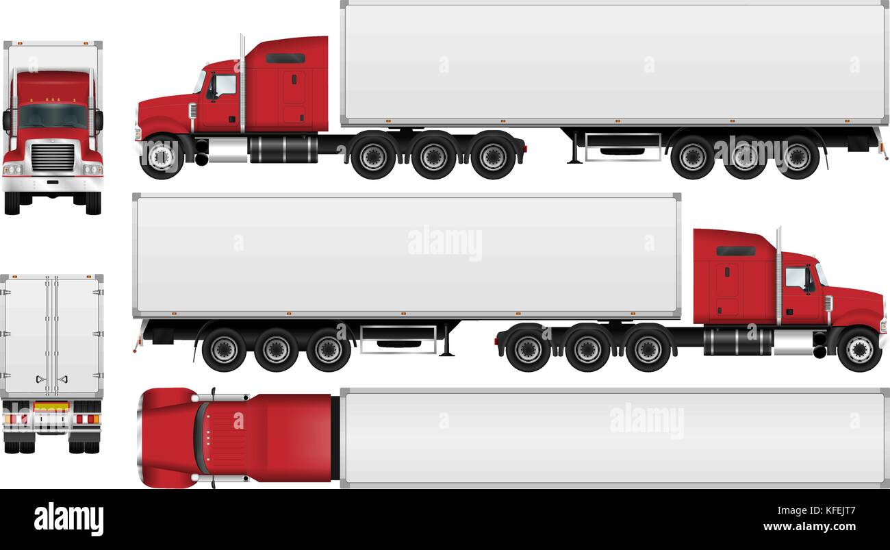 Big Truck mit Anhänger vektor Vorlage. Semi Truck auf weißem Hintergrund. Alle Elemente in Gruppen auf separaten Ebenen. Stock Vektor