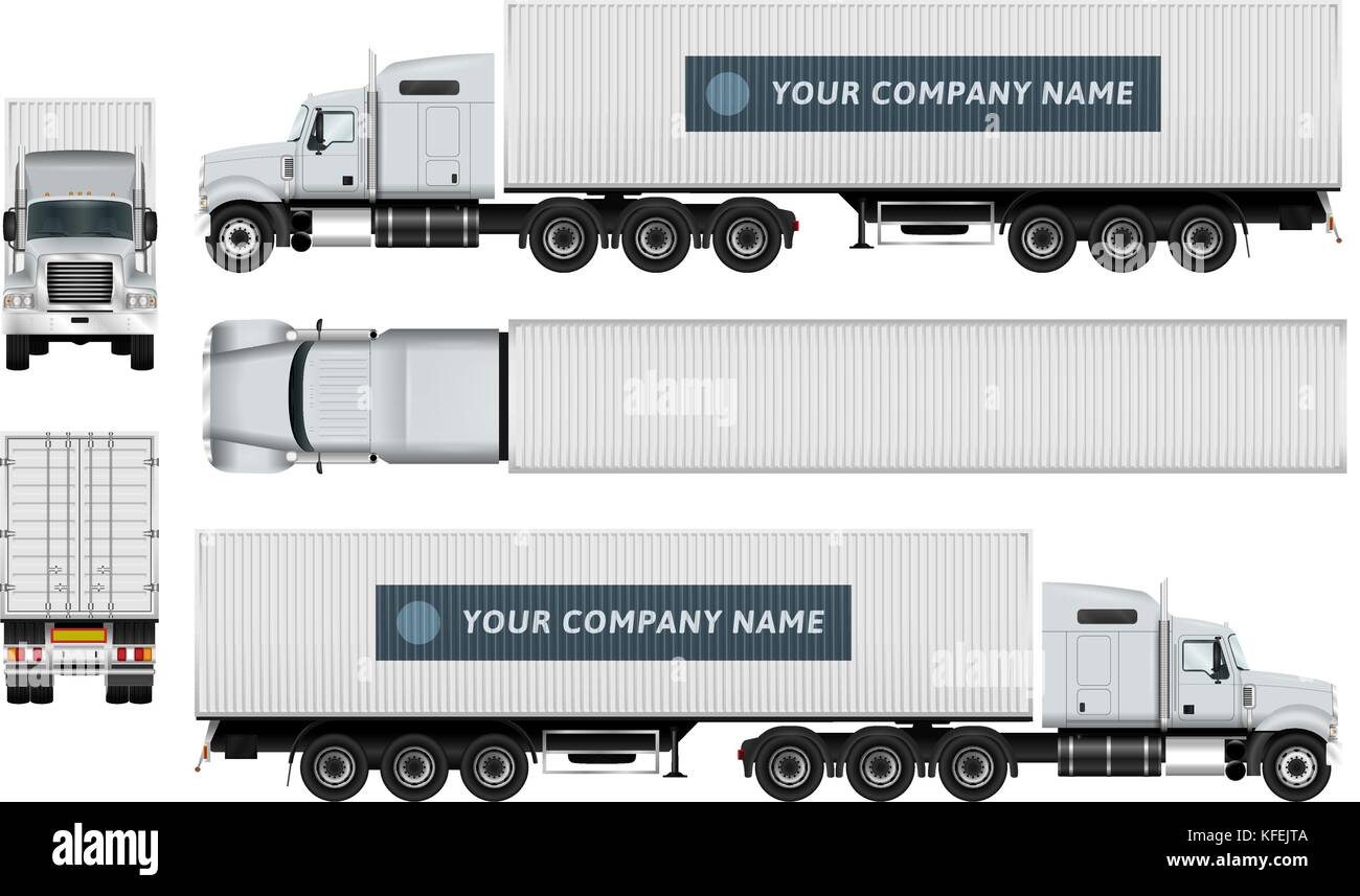 Cargo Container Lkw-Vorlage auf weißem Hintergrund. die Fähigkeit, die Farbe leicht ändern. Alle Seiten in Gruppen auf separaten Ebenen. Stock Vektor