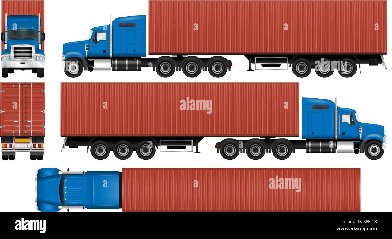 Big Truck mit container Anhänger. Semi Truck isoliert Vorlage auf Weiß. die Fähigkeit, die Farbe leicht ändern. Stock Vektor