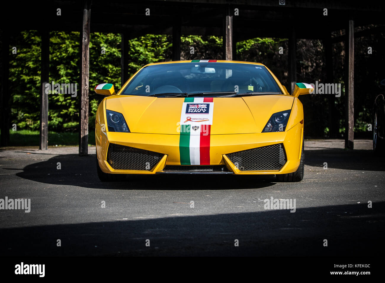 Gelber Lamborghini Gallardo in Shelsley Walsh während der omologato Chronos und Autos Veranstaltung Stockfoto
