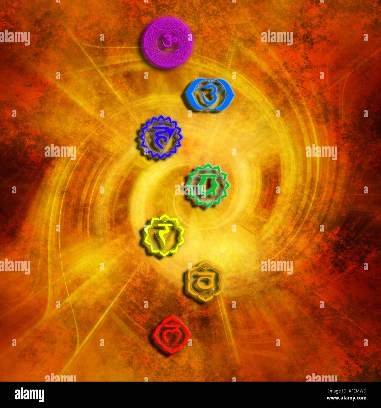 Bunte Chakra-Symbole Stockfoto