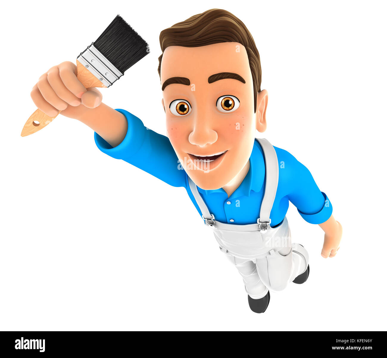 3d-Maler fliegen und Holding Bürste, Illustration mit isolierten weißen Hintergrund Stockfoto