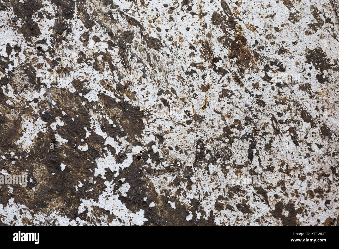 Weiße Wand gebeizt mit Schlamm in Baustelle. schmutzigen weißen Wand Hintergrund und Tapeten. Stockfoto