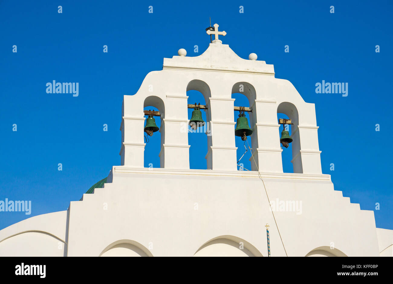 Glockenturm der orthodoxen Kathedrale in der Altstadt von Naxos, Kykladen, Ägäis, Griechenland Stockfoto