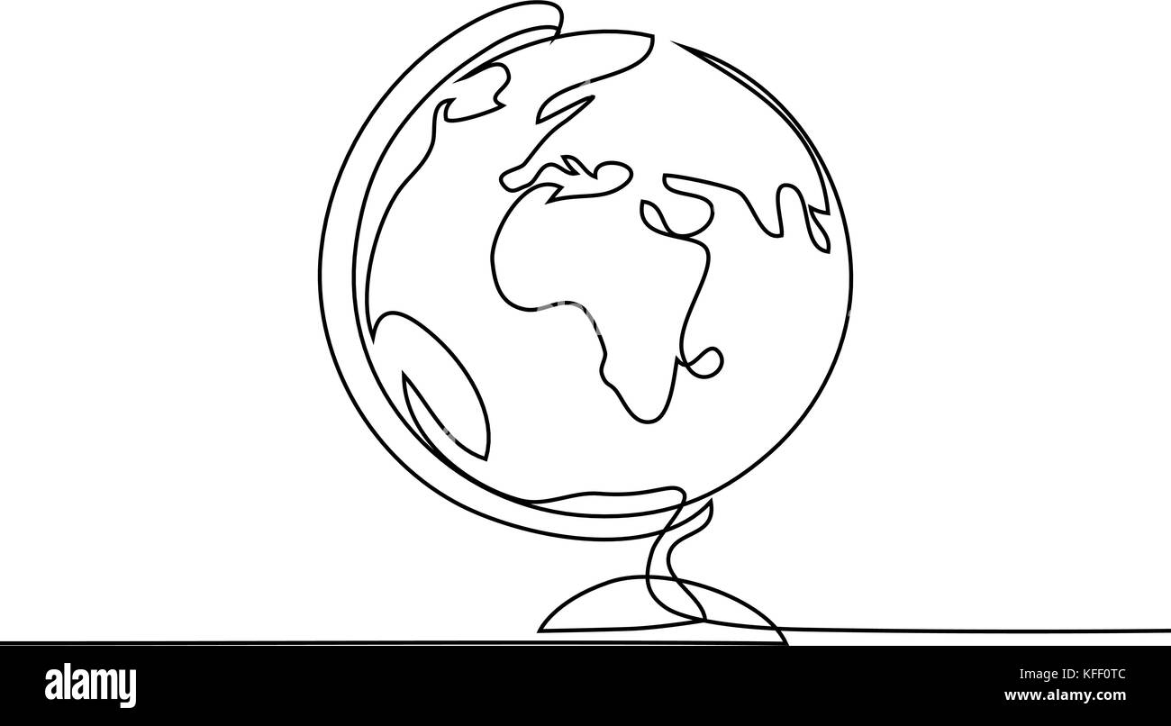 Schule Globus der Erde. Durchgehende Linie zeichnen. Vector Illustration auf weißem Hintergrund Stock Vektor