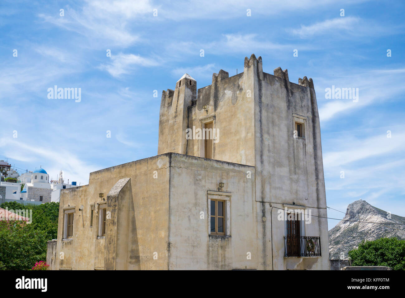 Barozzi Turm am Dorf Filoti, Insel Naxos, Kykladen, Ägäis, Griechenland Stockfoto
