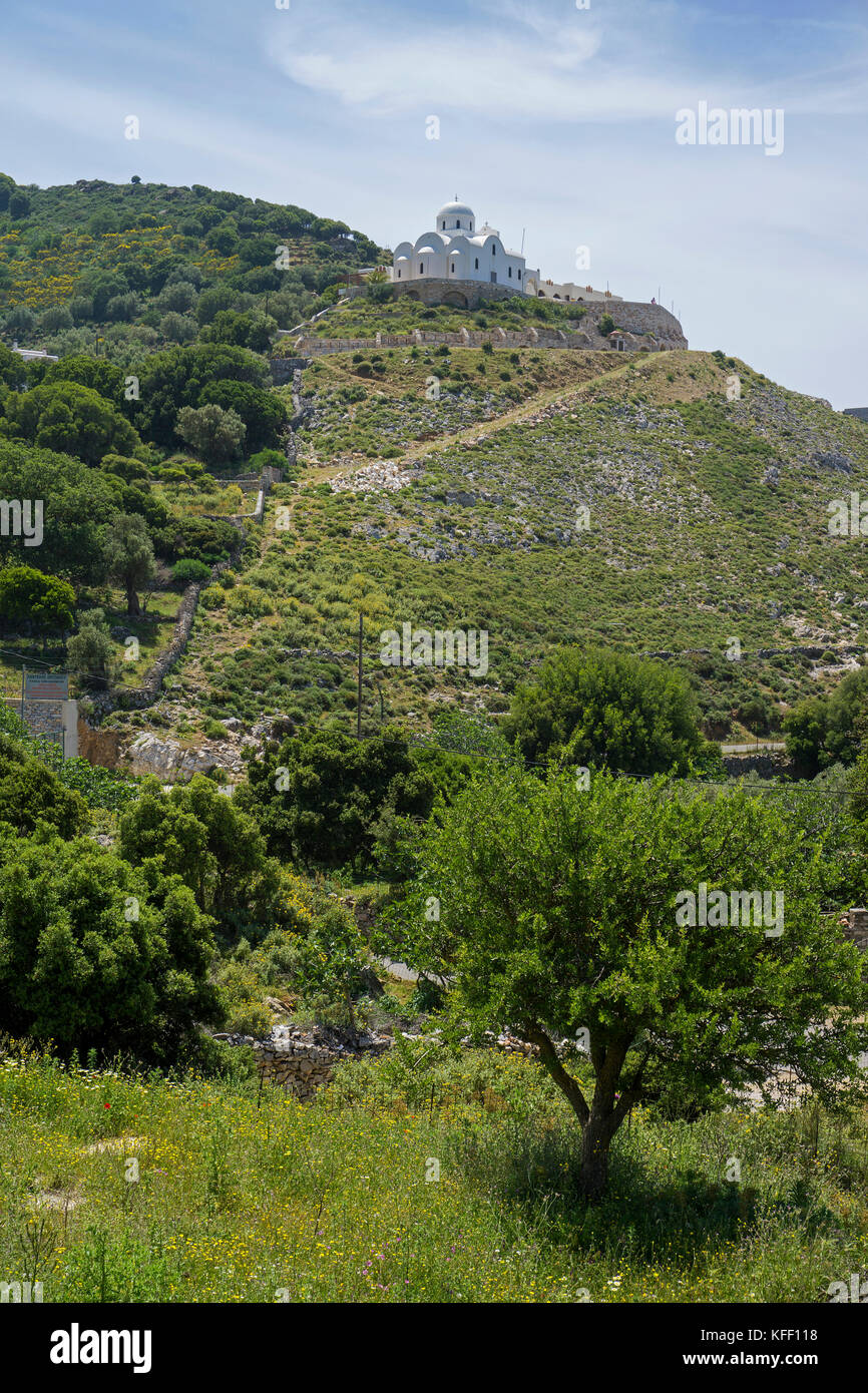 Die Kirche Agia Marina auf einem Hügel, der Insel Naxos, Kykladen, Ägäis, Griechenland Stockfoto