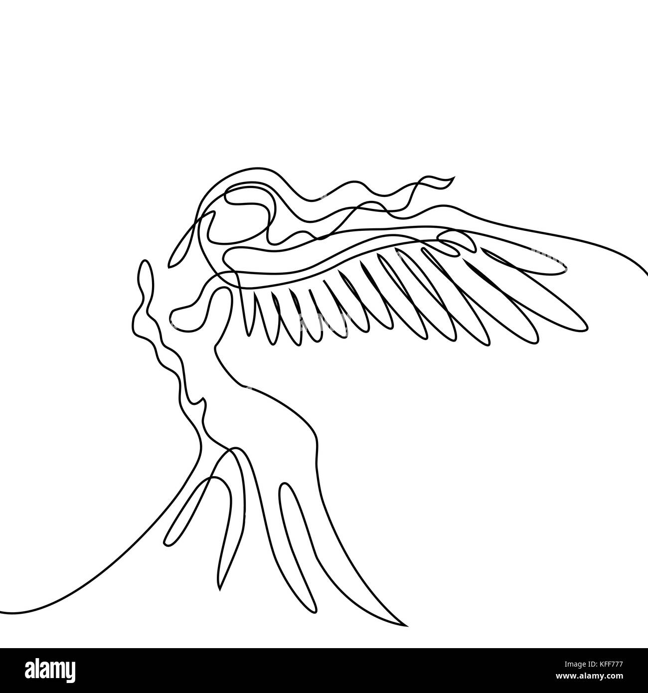 Durchgehende Linie zeichnen. Abstract Portrait von Engel Frau mit Flügeln. Vector Illustration. Stock Vektor