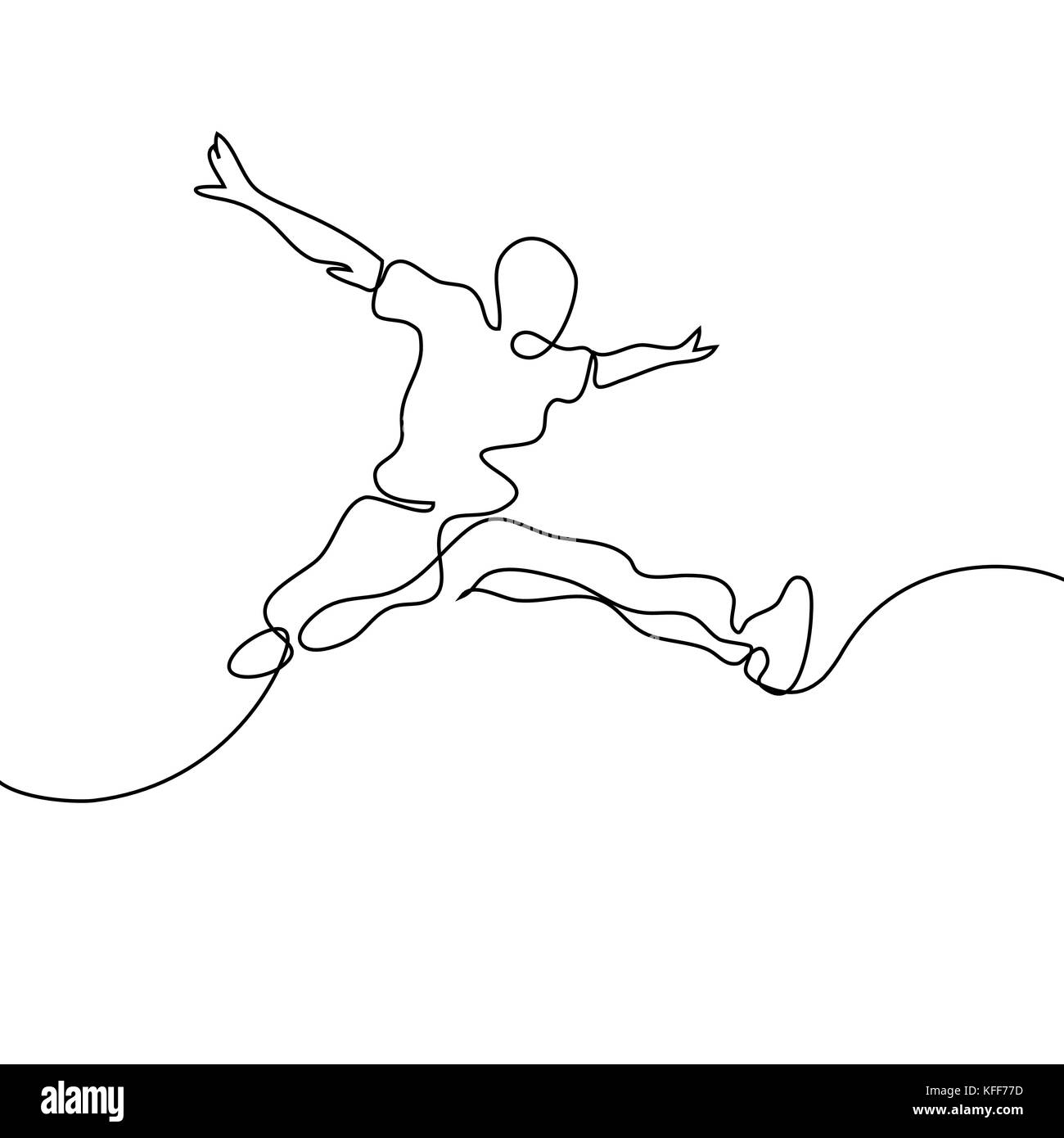 Durchgehende Linie zeichnen. Gerne springen Mann auf weißem Hintergrund. Vector Illustration. Stock Vektor