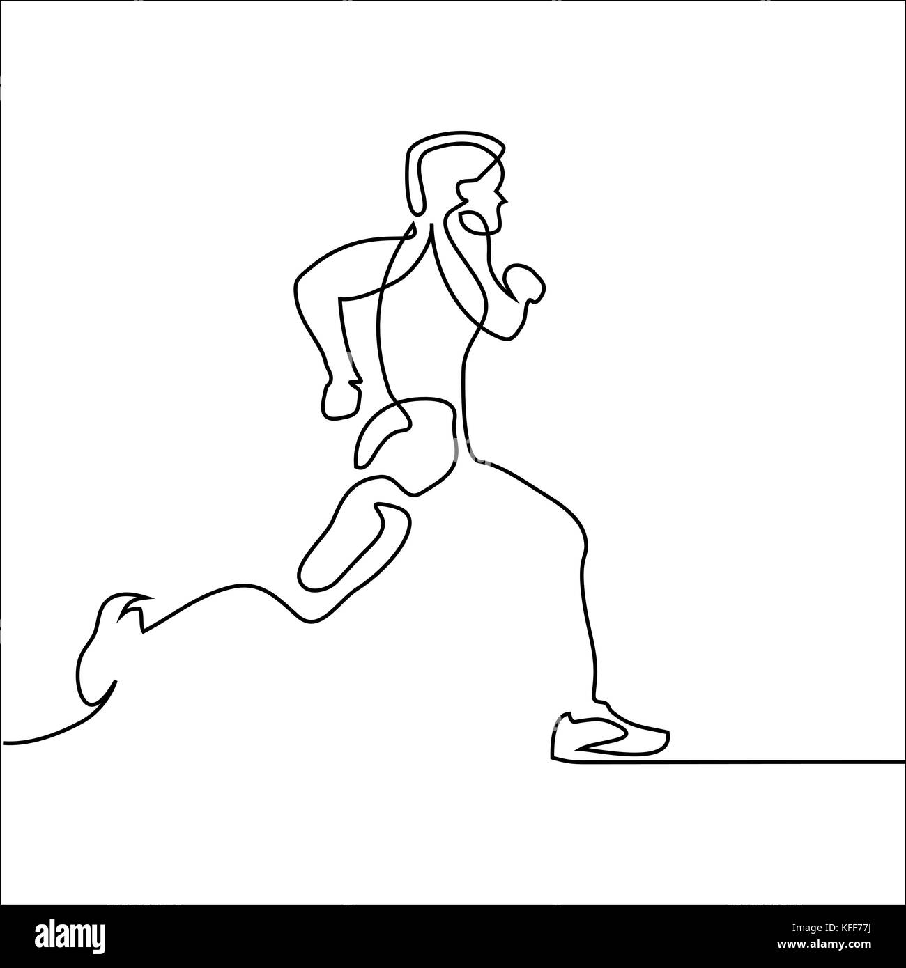 Durchgehende Linie zeichnen. Sport laufender Mann auf weißem Hintergrund. Vector Illustration. Stock Vektor