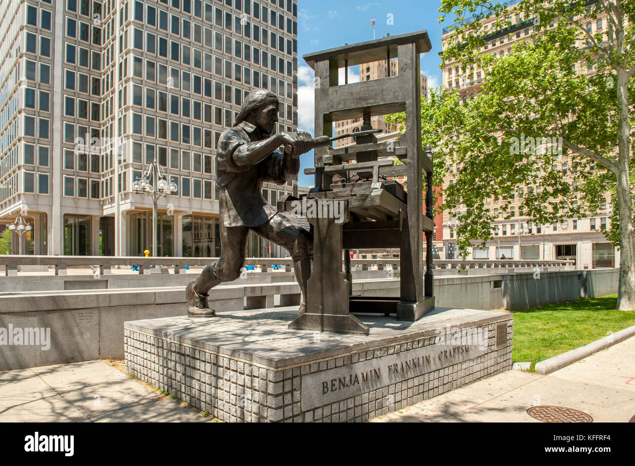 Benjamin Franklin Handwerker Statue des Bildhauers Joe Brown in Philadelphia, Pennsylvania, USA. Stockfoto