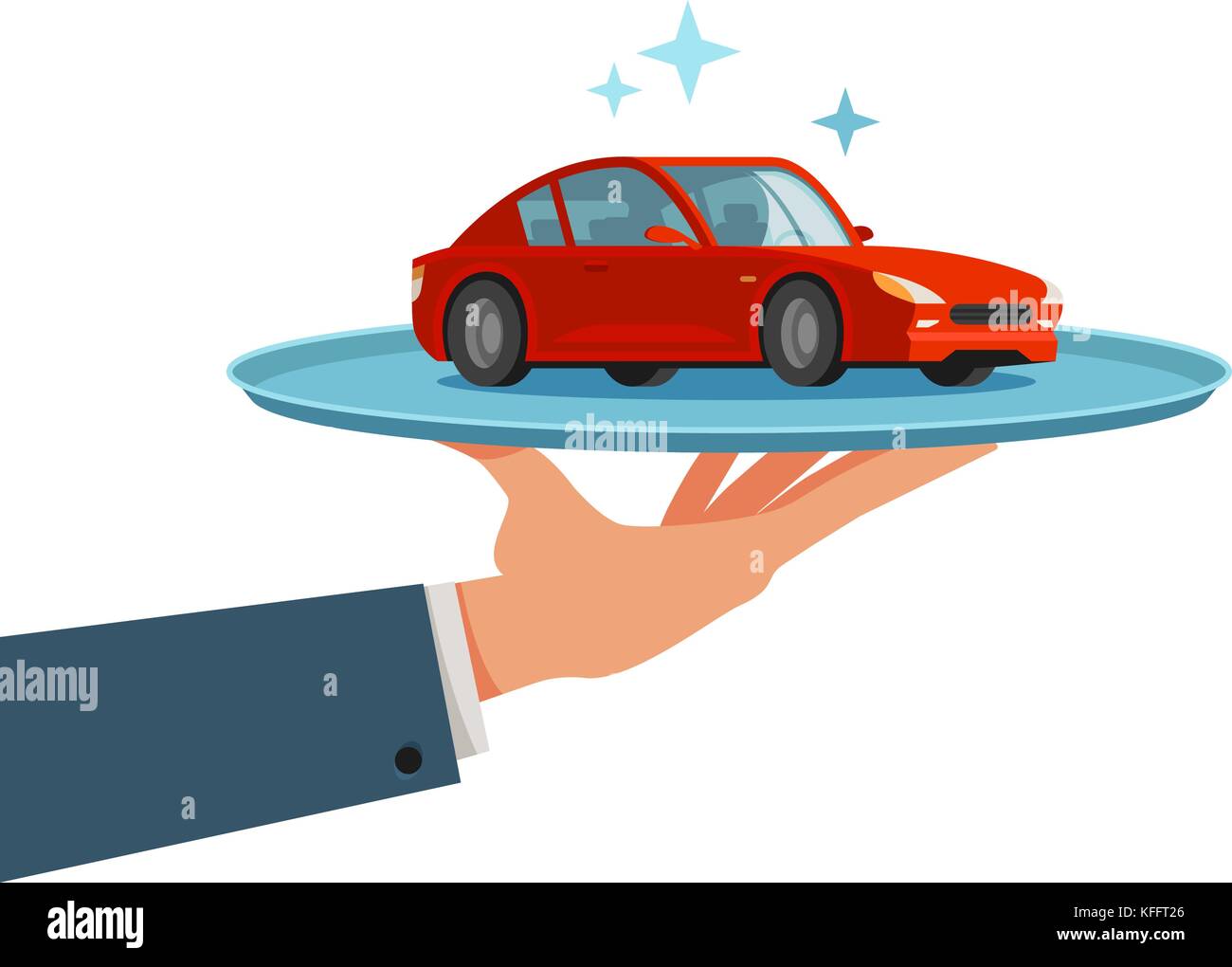 Auto, Fahrzeug auf Fach Händler, Händler, Transport Konzept. cartoon Vector Illustration Stock Vektor