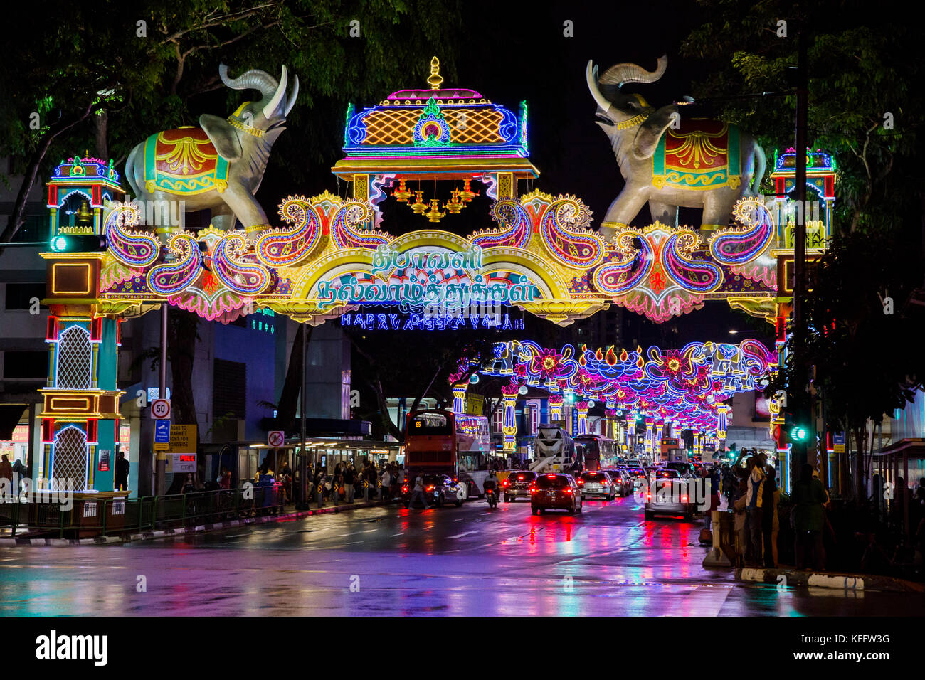 Straßenbeleuchtung feiern Deepavali Festival Oktober 2017 Little India, Singapur TV 000418 Stockfoto