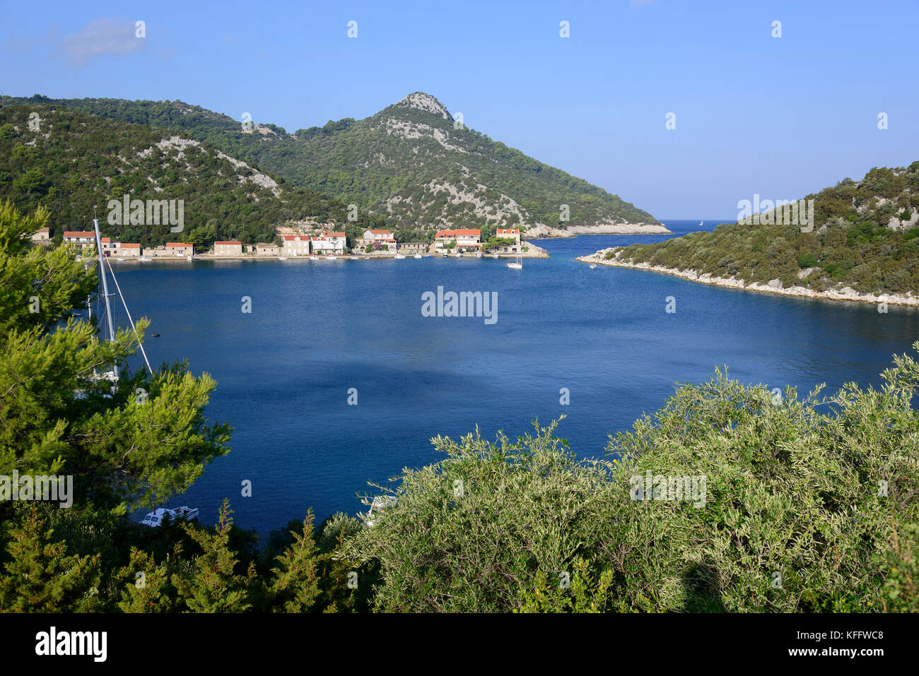 Naturhafen und Bucht von Zaklopatica, Lastovo, Adria, Mittelmeer, Kroatien Stockfoto