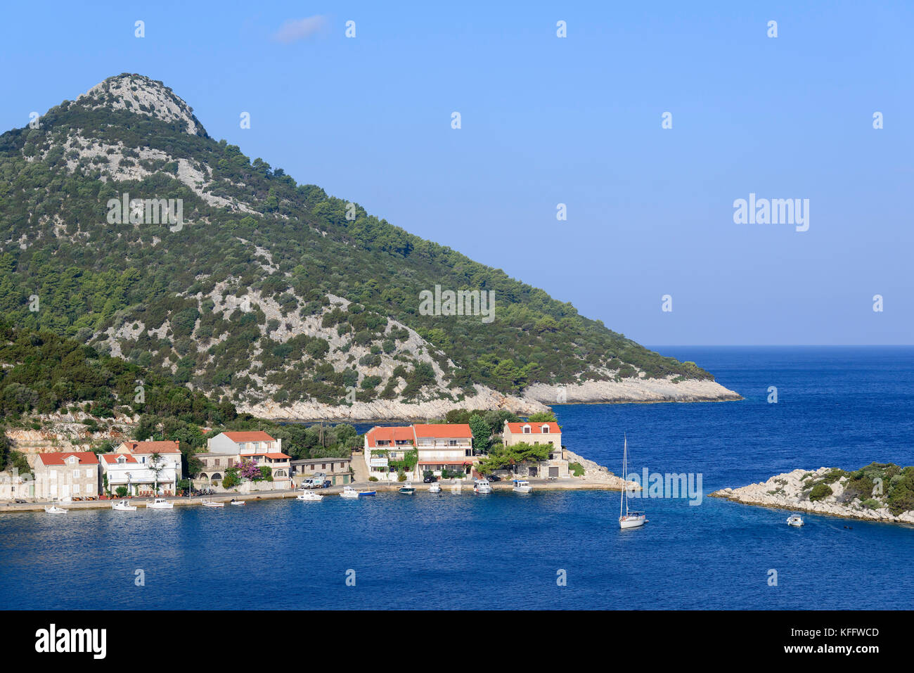 Naturhafen und Bucht von Zaklopatica, Lastovo, Adria, Mittelmeer, Kroatien Stockfoto