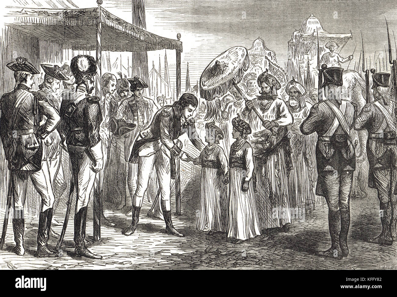 Empfang von den Geiseln der tipu Sahib, 1792 Stockfoto