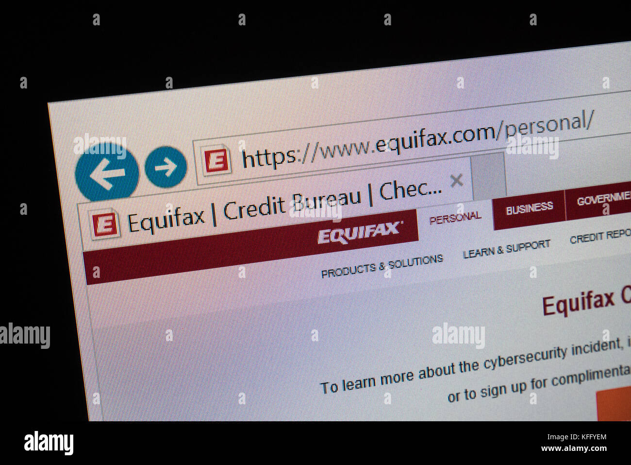 Equifax cyber Sicherheitsverletzung Stockfoto