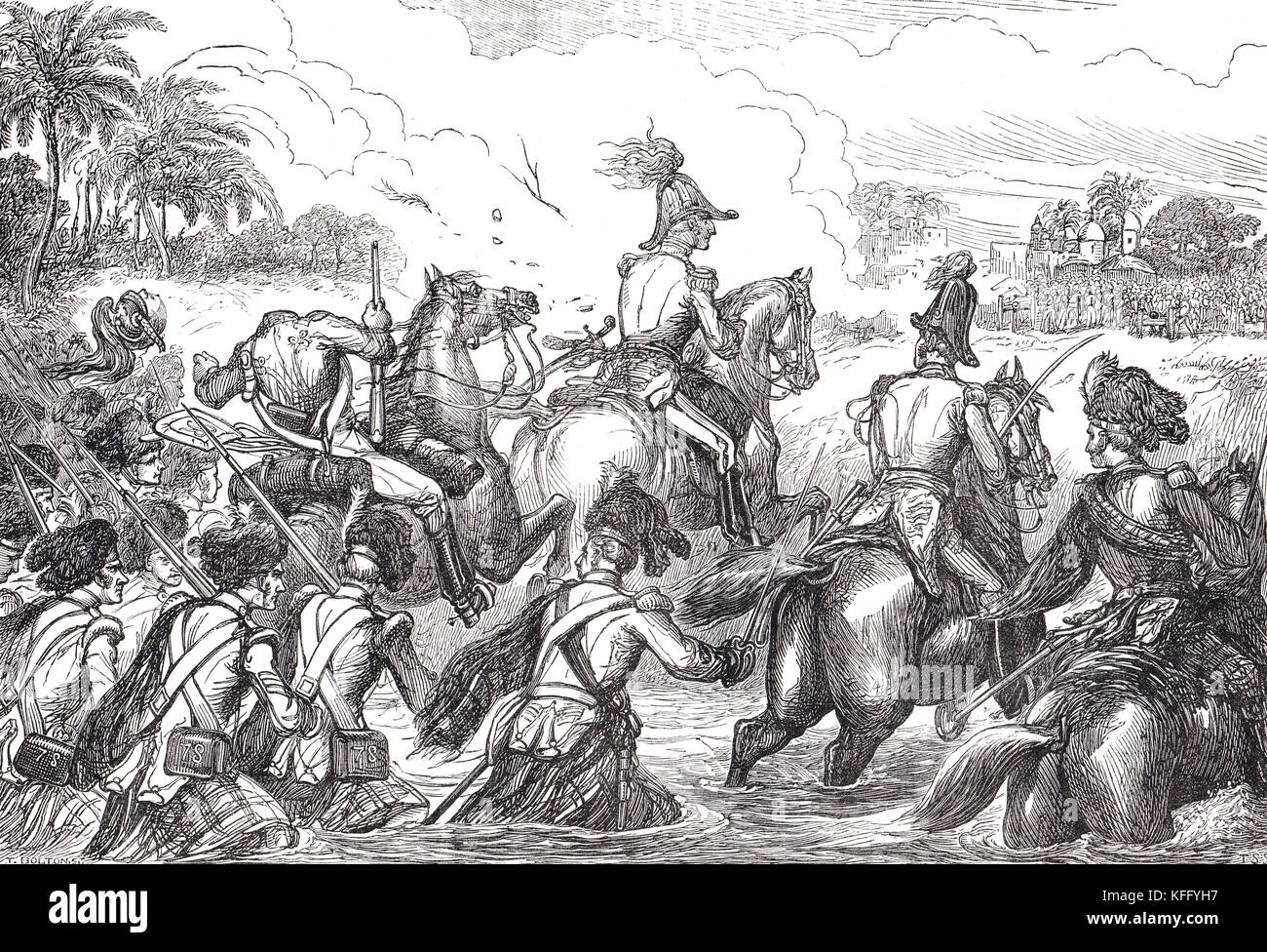 Duke of Wellington überquert den Kaitna River in der Schlacht von Assaye am 23. September 1803 Stockfoto