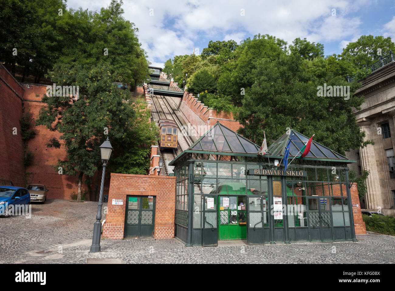 Ungarn, Budapest, Eingang Budapester Burgberg Standseilbahn (Budavari Siklo), Wahrzeichen der Stadt und touristische Attraktion, historischen Transport Stockfoto