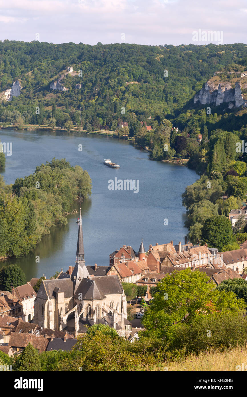 Le Petit Andely und die Seine von oben, Les Andelys, Normandie, Frankreich, Europa Stockfoto