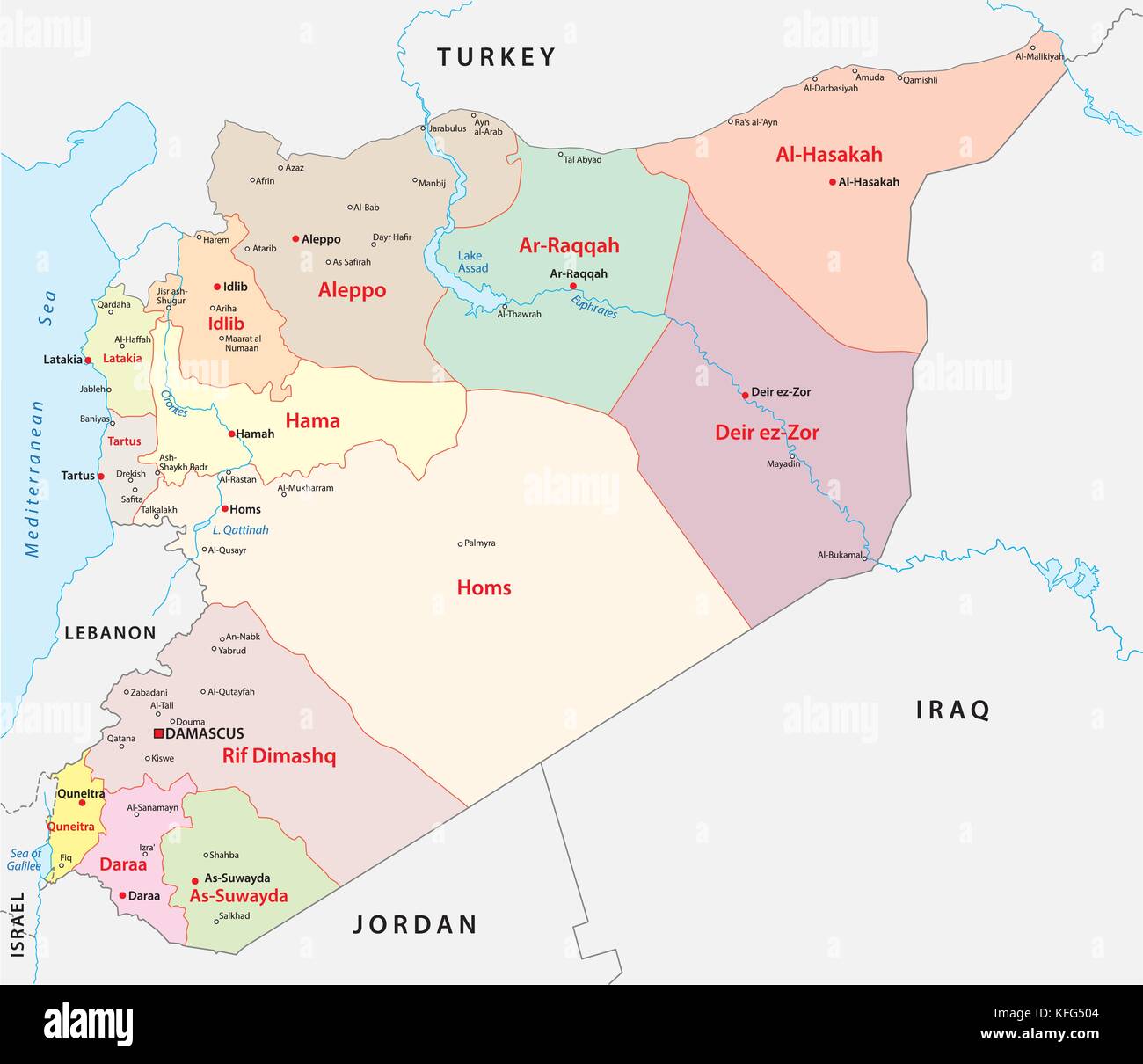 Syrien administrative und politische Vektorkarte Stock Vektor