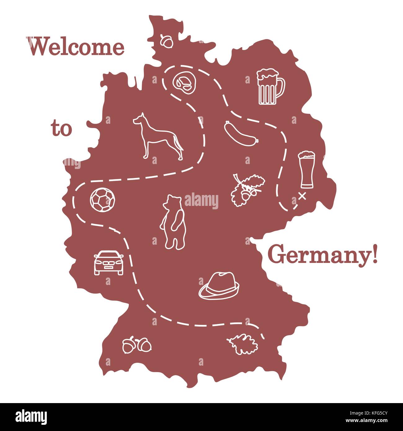 Vector Illustration mit verschiedenen Symbolen in Deutschland. Reisen und Freizeit. Design für Banner, Poster oder Drucken. Stock Vektor