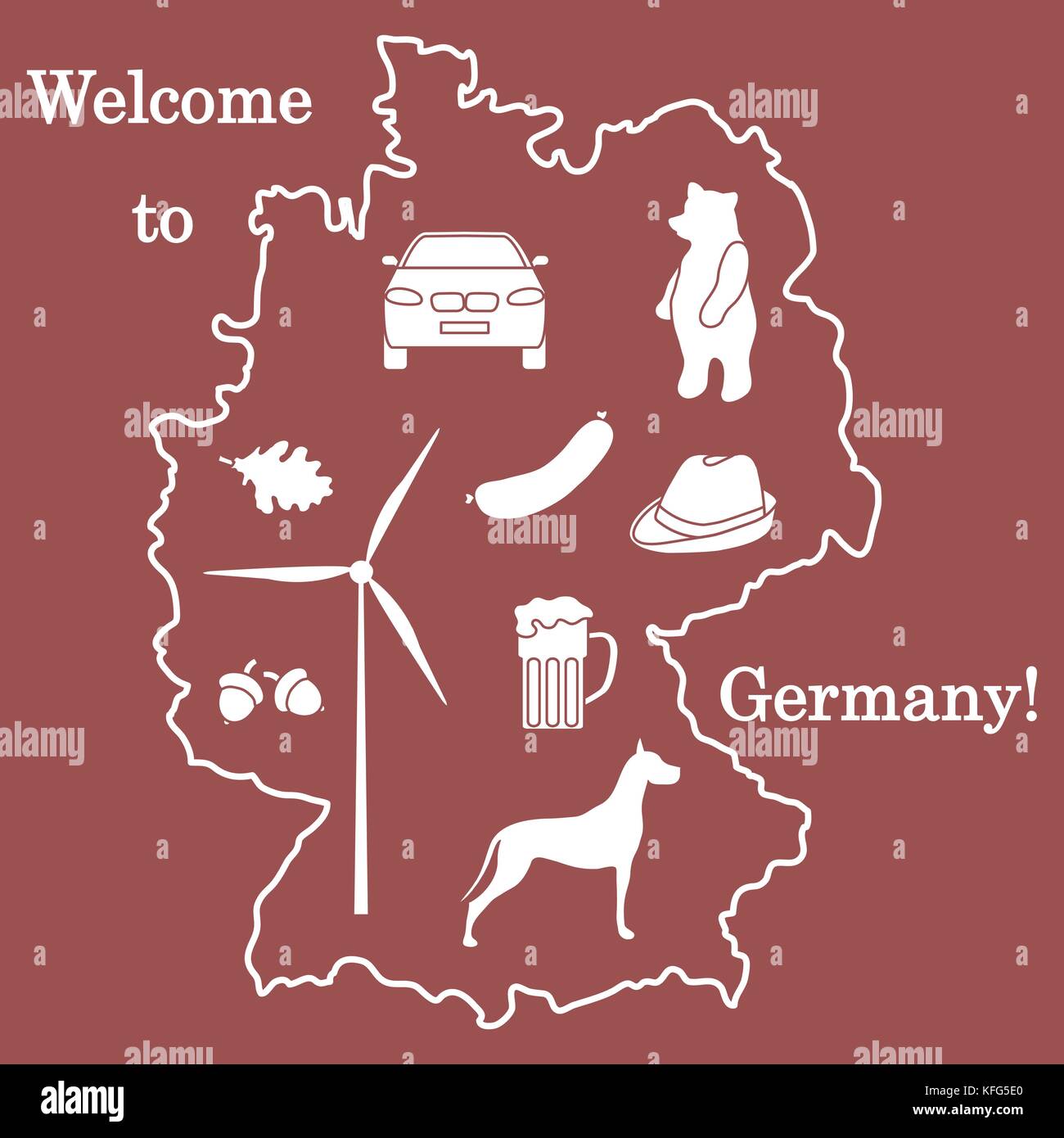 Vector Illustration mit verschiedenen Symbolen in Deutschland. Reisen und Freizeit. Design für Banner, Poster oder Drucken. Stock Vektor