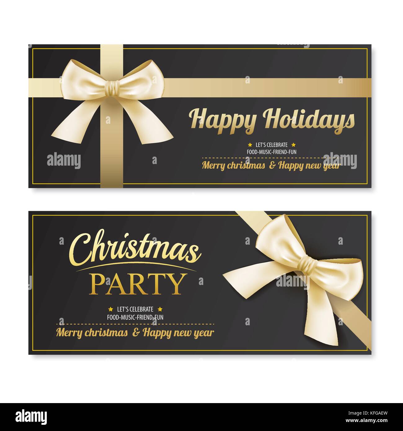 Einladung merry Christmas Party Poster Banner und Card Design vorlage. schöne Ferien und das neue Jahr mit Gold Ribbon Thema Konzept. Stock Vektor